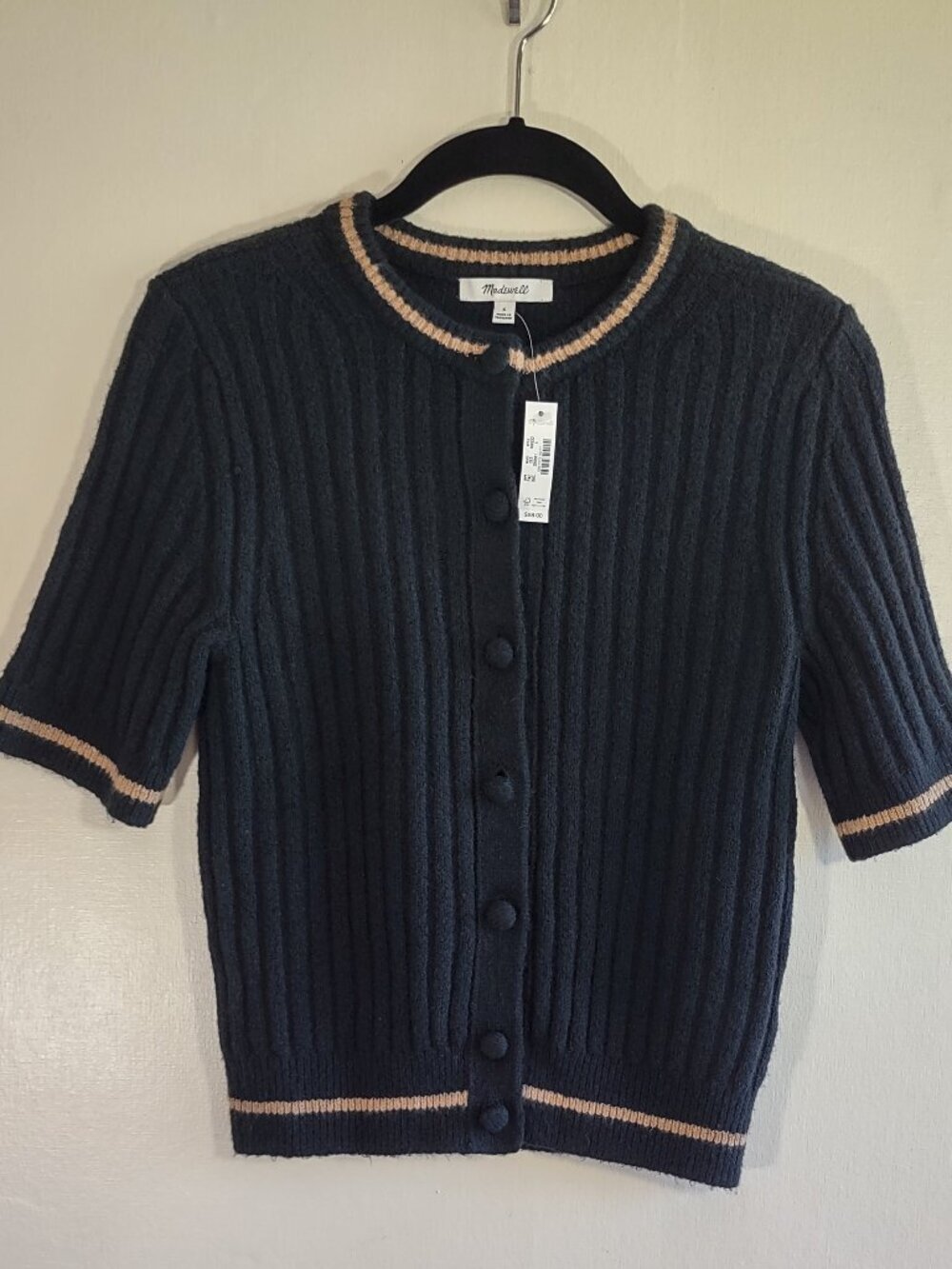 Madewell Puff Sleeve Cardigan Size Small Merino Blend Soft Knit Preppy Capsule - Picture 3 of 7